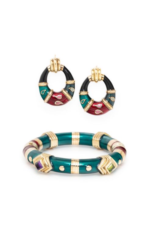 Silver and Yellow Gold Multi-Gem Jewelry Set