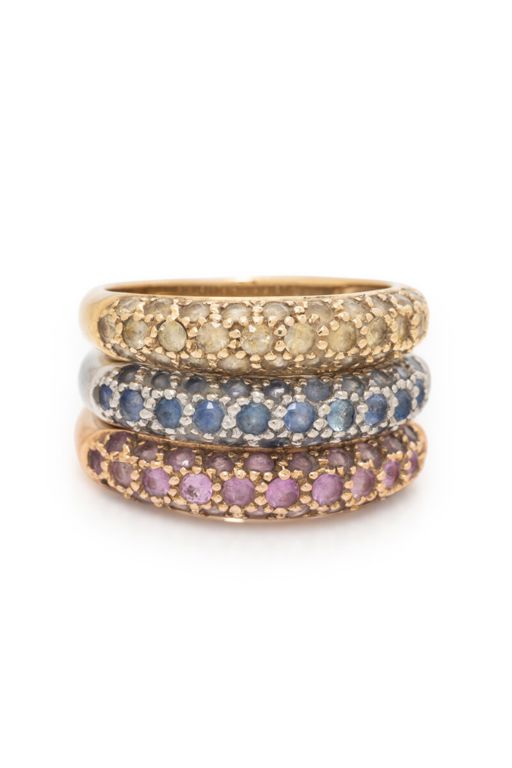Three 14k Tri-Color Gold Sapphire Stacking Rings