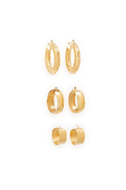 Three Pairs of 14k Yellow Gold Hoop Earrings