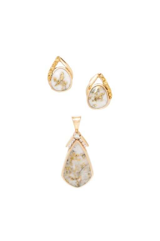 14k Yellow Gold Quartz and Diamond Jewelry Set