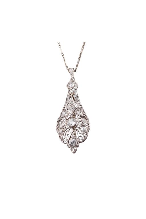 Art Deco 14k White Gold Diamond Pendant