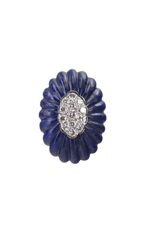 18k Gold Lapis and Diamond Ring