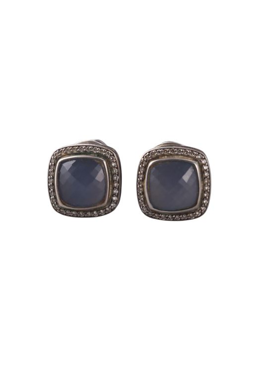 Silver Chalcedony and Diamond Earrings