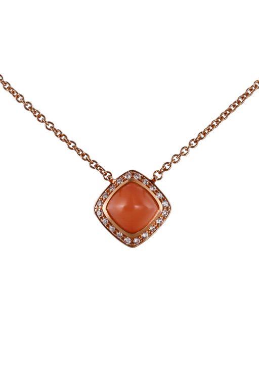 18k Gold Moonstone and Diamond Pendant Necklace