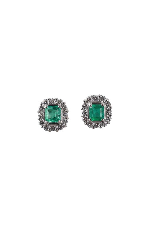 Platinum Emerald and Diamond Earrings