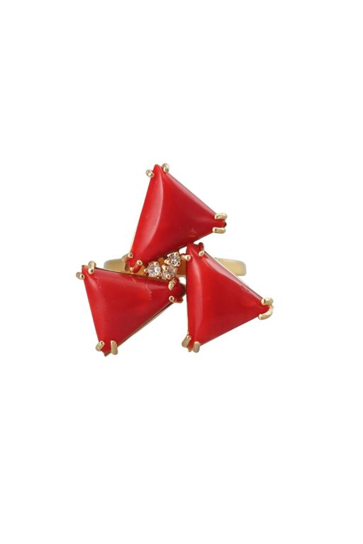 18k Gold Coral and Diamond Ring