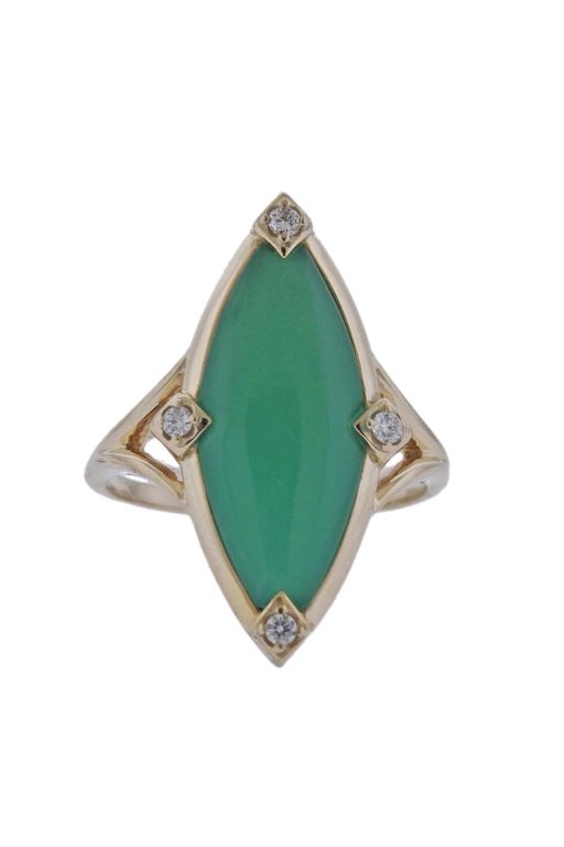 14k Gold Chrysoprase and Diamond Ring