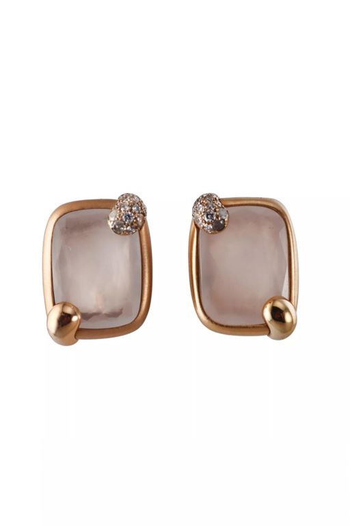 18k Gold Quartz and Diamond Earrings