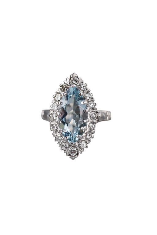 14k Gold Aquamarine and Diamond Ring