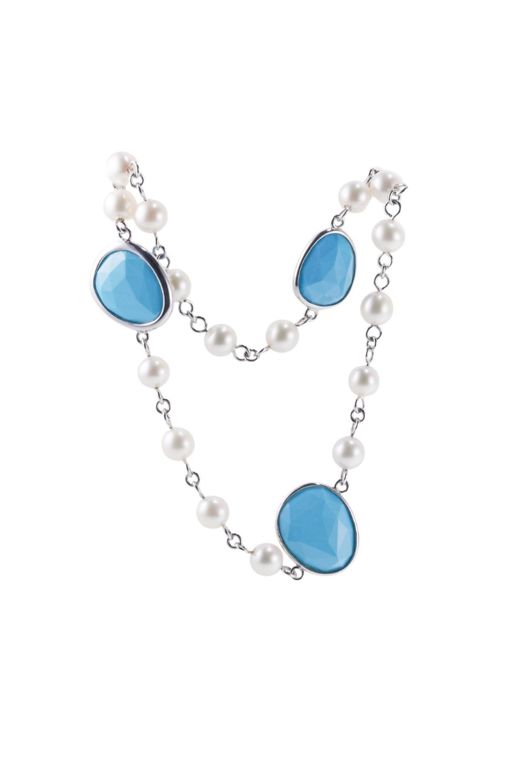 18k Gold Pearl and Turquoise Necklace