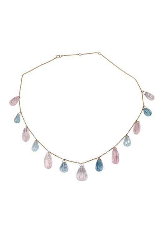 18k Gold Aquamarine and Morganite Necklace