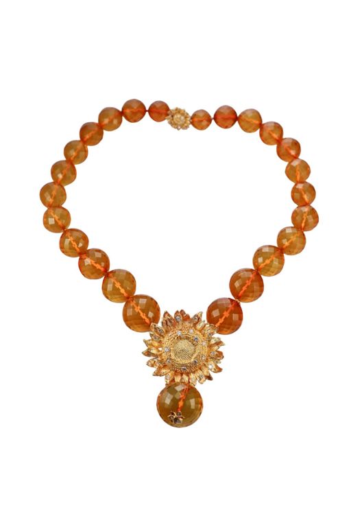 18k Gold Citrine and Diamond Pendant Necklace