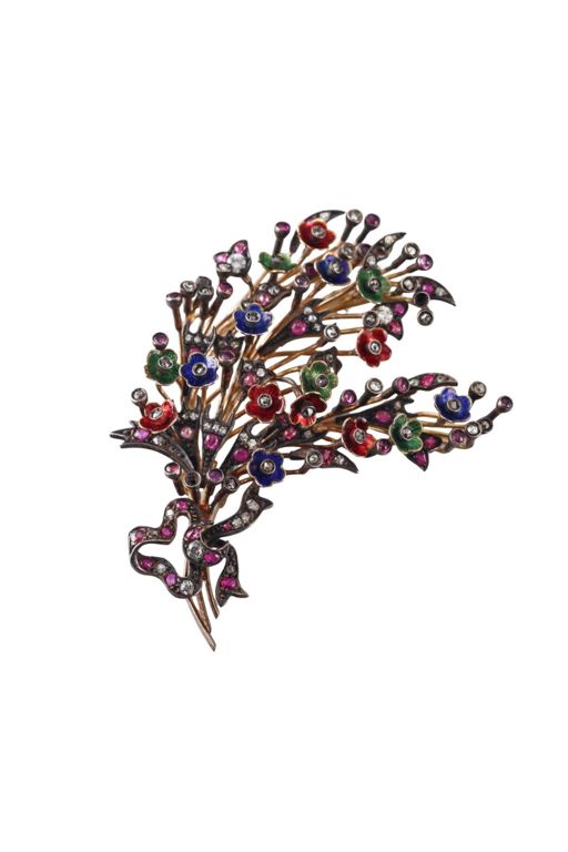 18k Gold Diamond and Gemstone Brooch