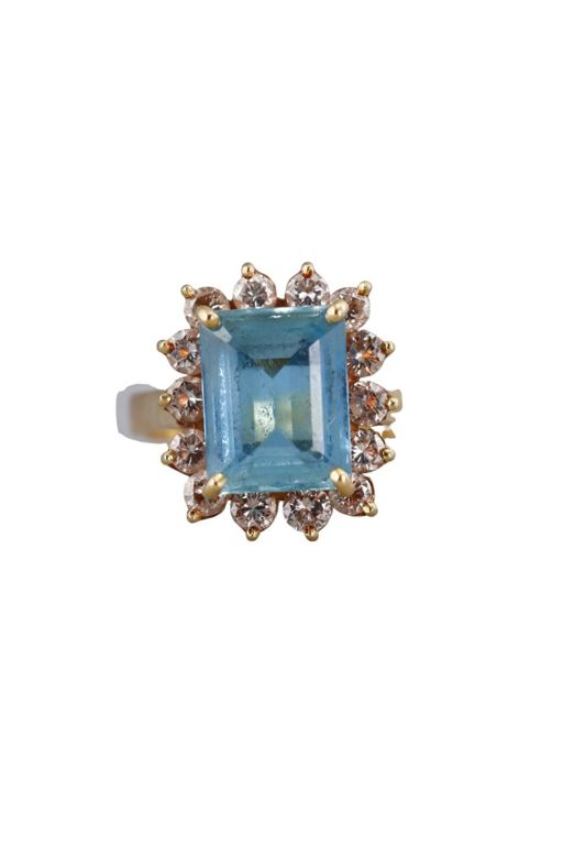 18k Gold Aquamarine and Diamond Ring