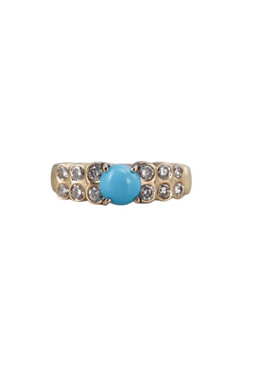 14k Gold Turquoise and Diamond Ring