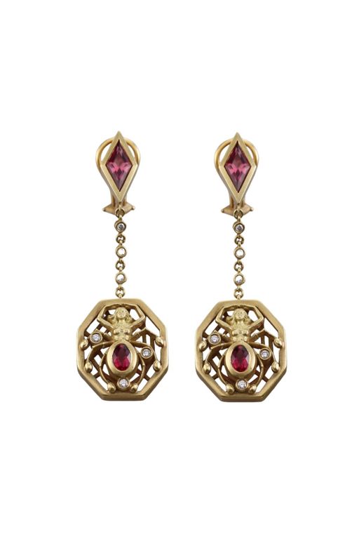 18k Gold Diamond and Tourmaline Earrings
