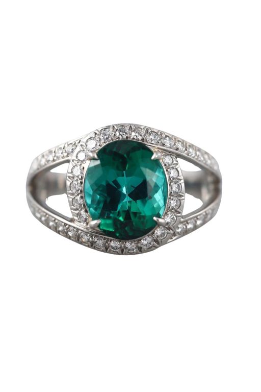 Platinum Diamond and Tourmaline Ring