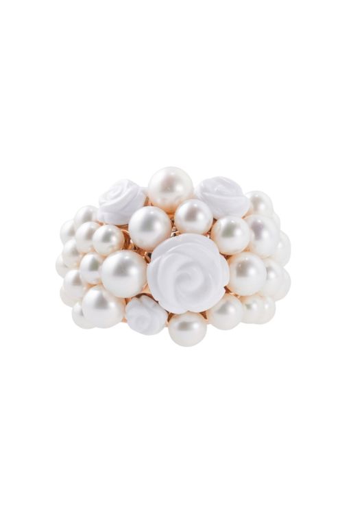 18k Gold Agate and Pearl Ring