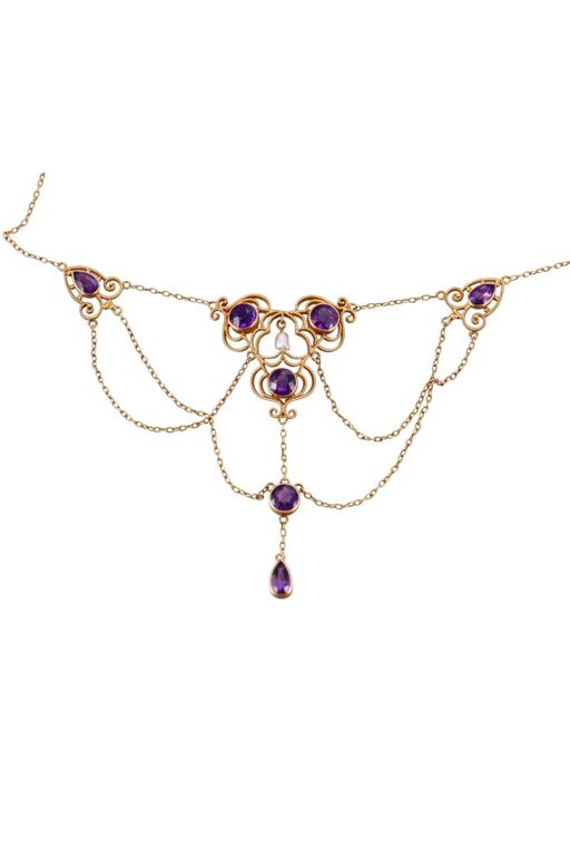 14k Gold Amethyst and Pearl Necklace
