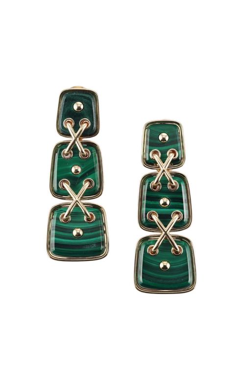 Pair of 18k Gold Malachite Earrings