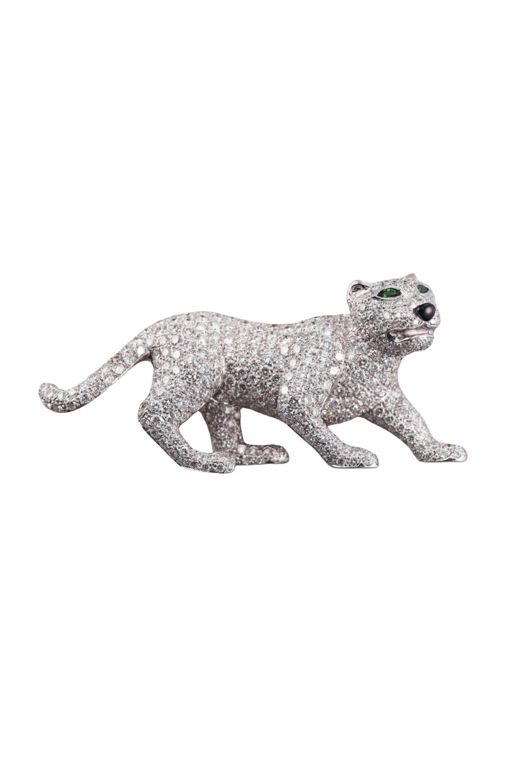 18k Gold Diamond and Emerald Brooch