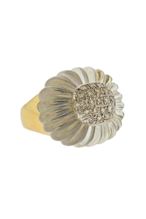 14k Gold Crystal and Diamond Ring