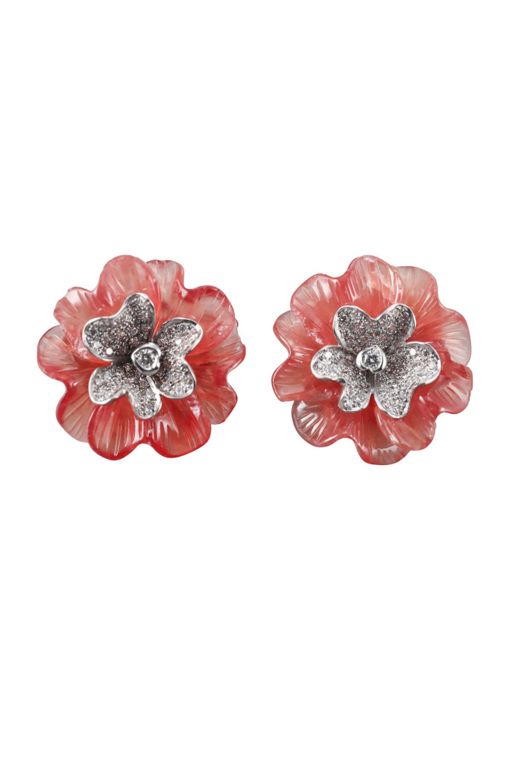 Diamond and Rhodochrosite Earrings
