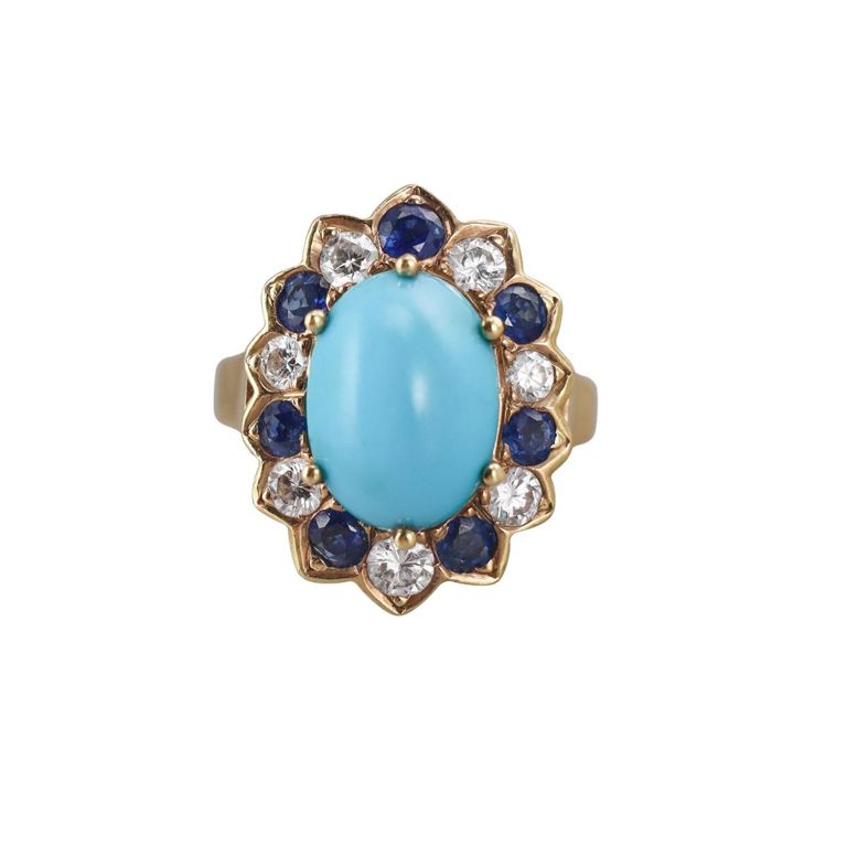 18k Gold Turquoise and Diamond Ring