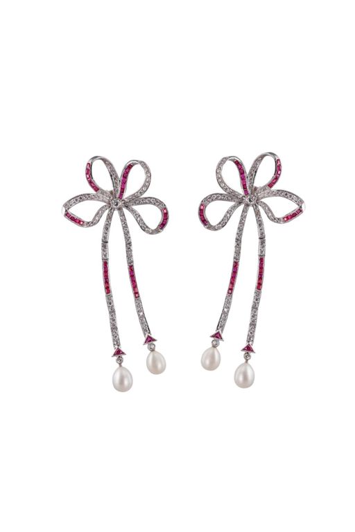 Pair of Platinum Pearl and Diamond Earrings
