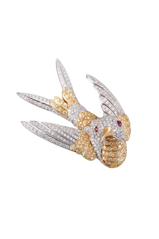 18k Gold Diamond and Ruby Brooch