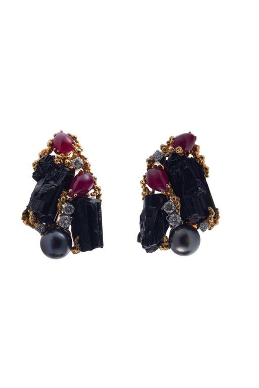 Pair of 18k Gold Multi-Gem Diamond Earrings