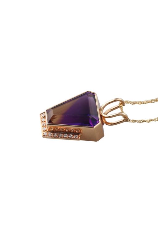 Gold Ametrine and Diamond Pendant Necklace