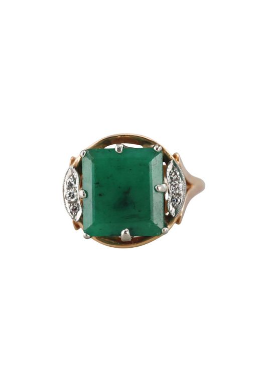 14k Gold Emerald and Diamond Ring