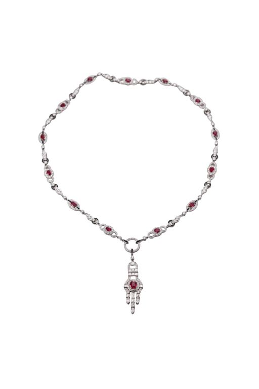 Platinum Diamond and Ruby Pendant Necklace