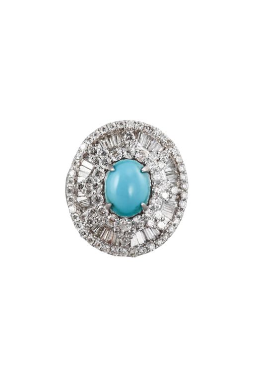 14k Gold Diamond and Turquoise Ring