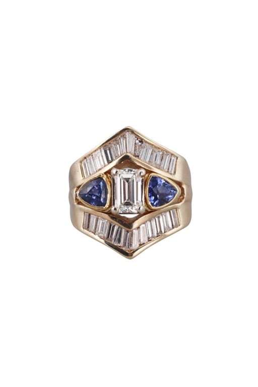 14k Gold Diamond and Sapphire Ring