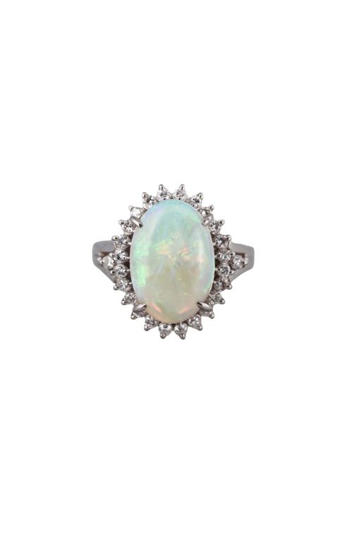 Platinum Opal and Diamond Ring