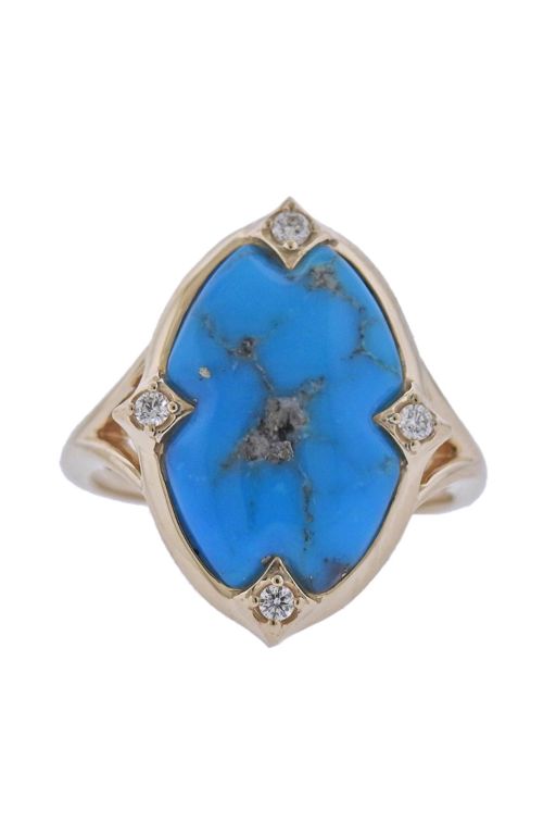 14k Gold Diamond and Turquoise Ring