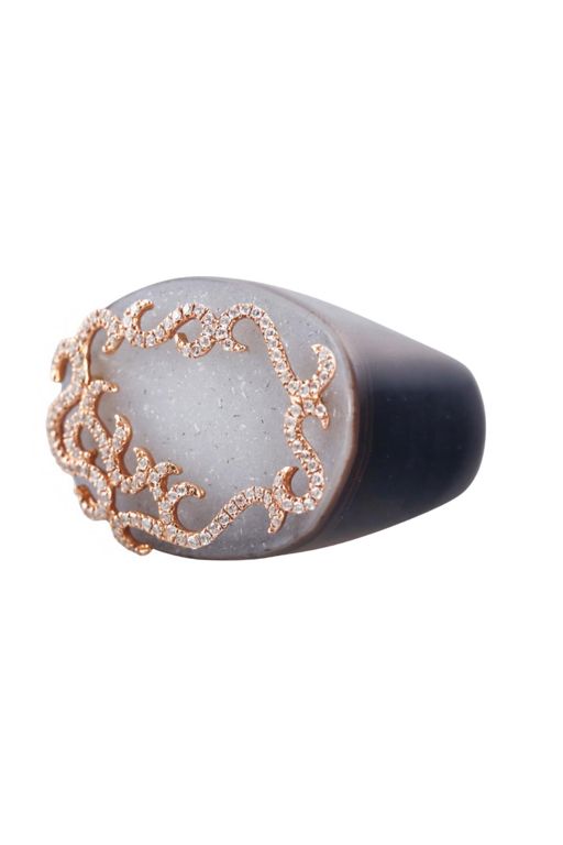 18k Gold Diamond and Agate Ring