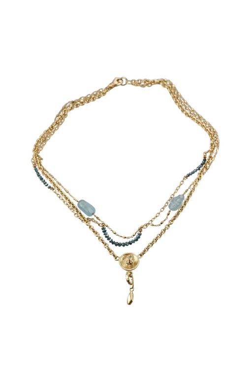 18k Gold Aquamarine and Diamond Pendant Necklace