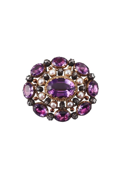 18k Gold Amethyst and Diamond Brooch Pendant