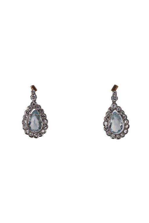 Platinum Gold Aquamarine and Diamond Earrings