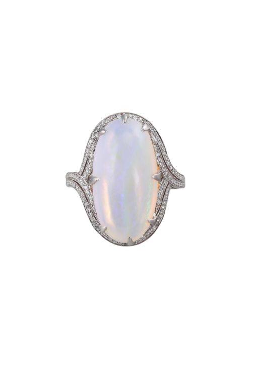 Platinum Opal and Diamond Ring