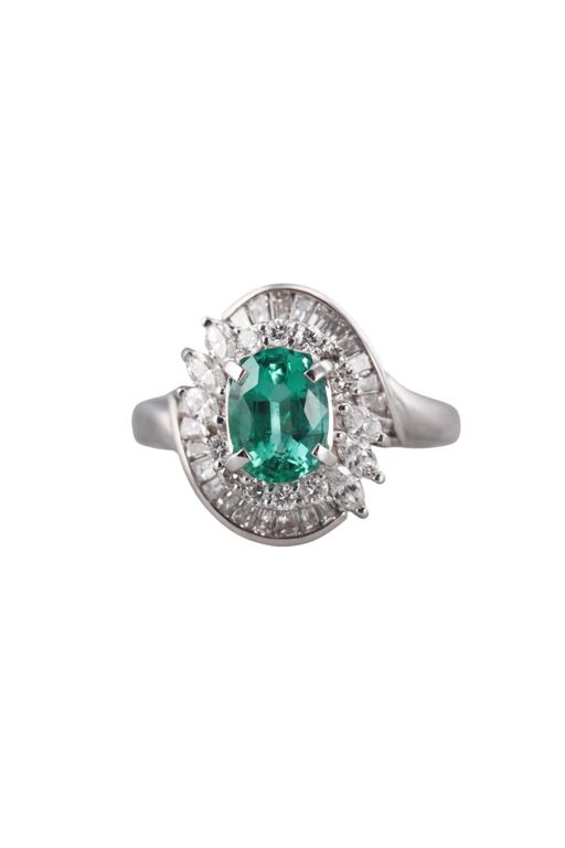 Platinum Emerald and Diamond Ring