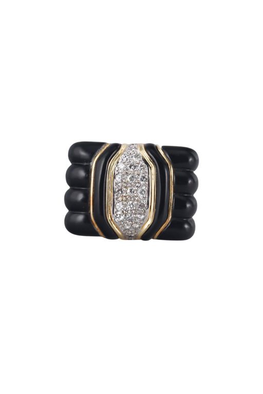 18k Gold Diamond and Onyx Ring