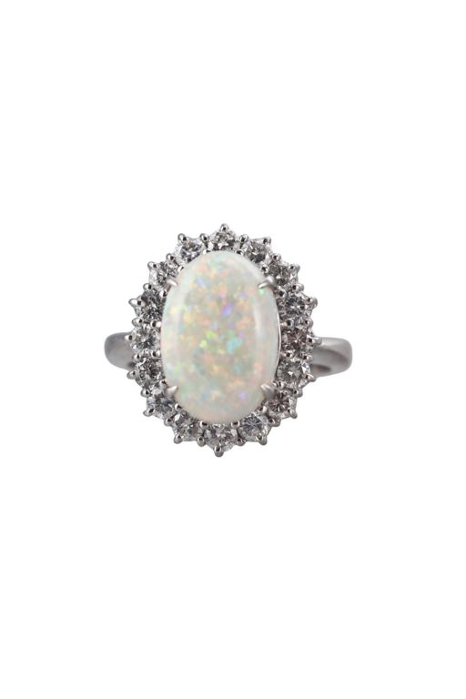 Platinum Opal and Diamond Ring