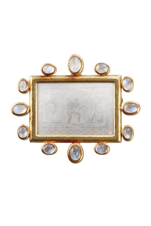 18k Gold Moonstone Brooch