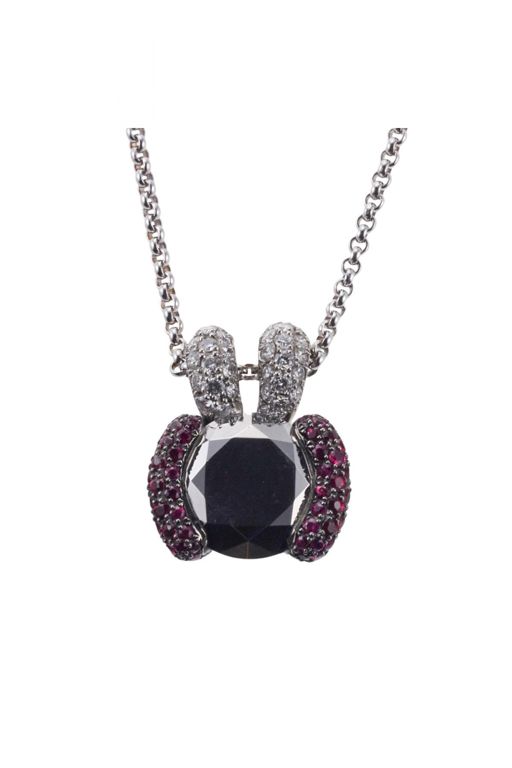 18k Gold Diamond and Ruby Pendant Necklace