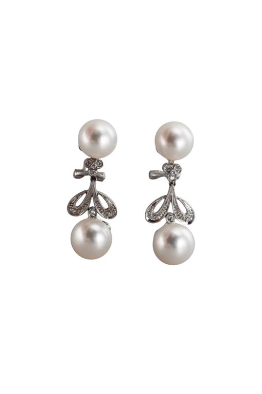 18k Gold Diamond and Pearl Earrings