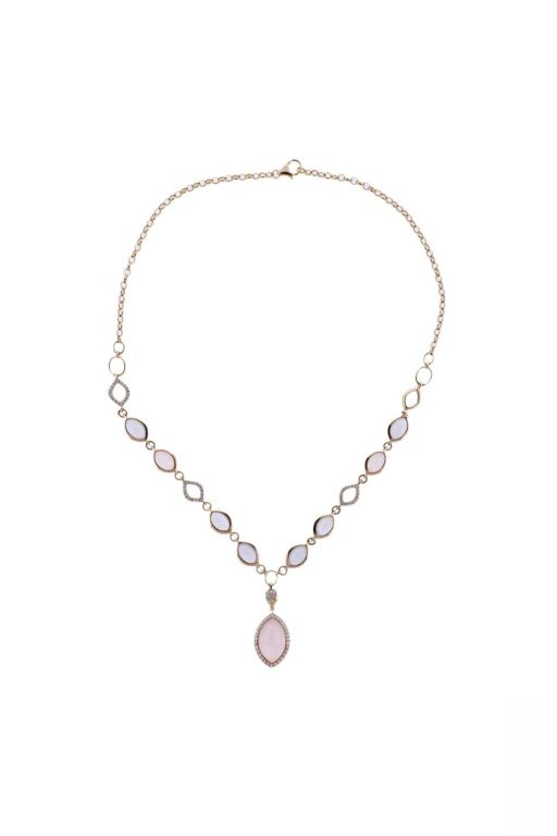 18k Gold Aquamarine and Quartz Pendant Necklace